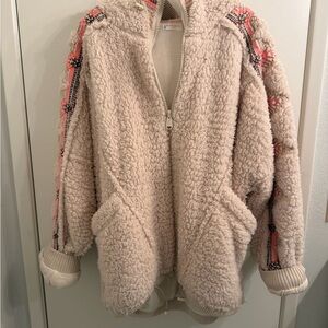 Free People Movement Cozy Cream Sherpa Jacket with Pink Accents